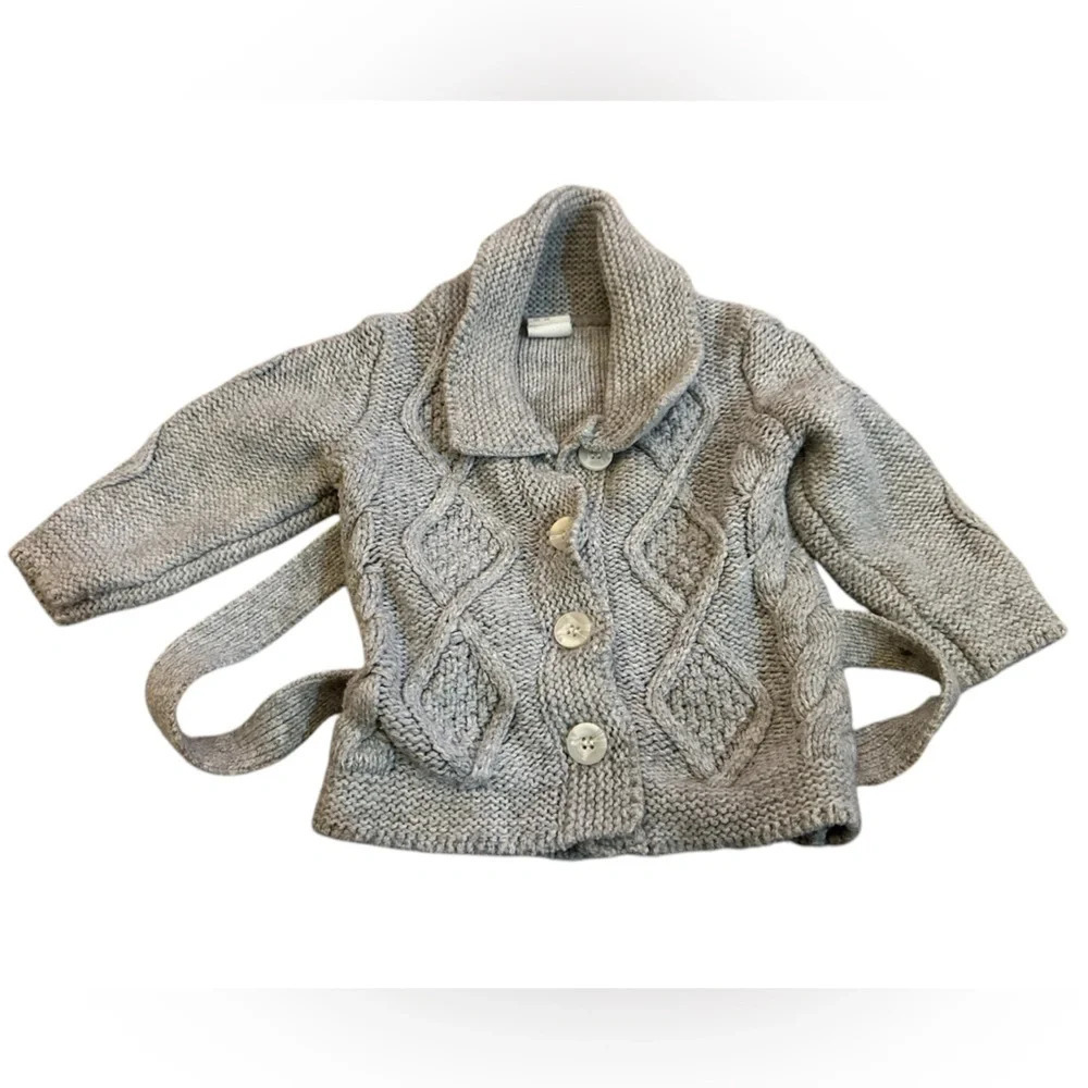 H&M Gray Cable Knit Fisherman Cardigan Quiet Luxury Baby 4-6M